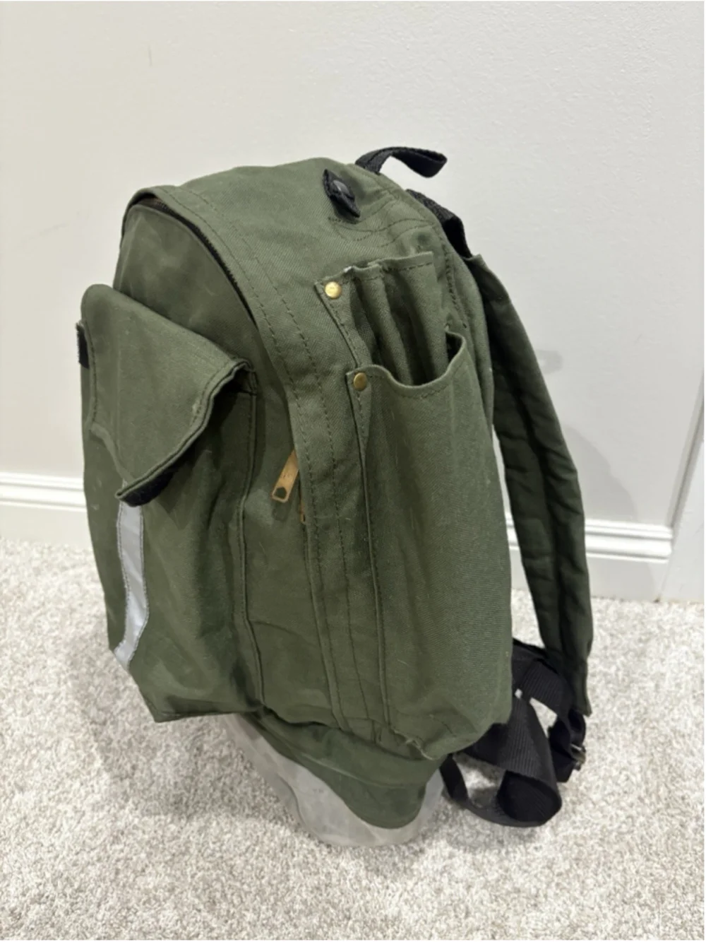 Vintage UNICOR US Military Day Pack Backpack OD Green Cordura Leather Bottom USA